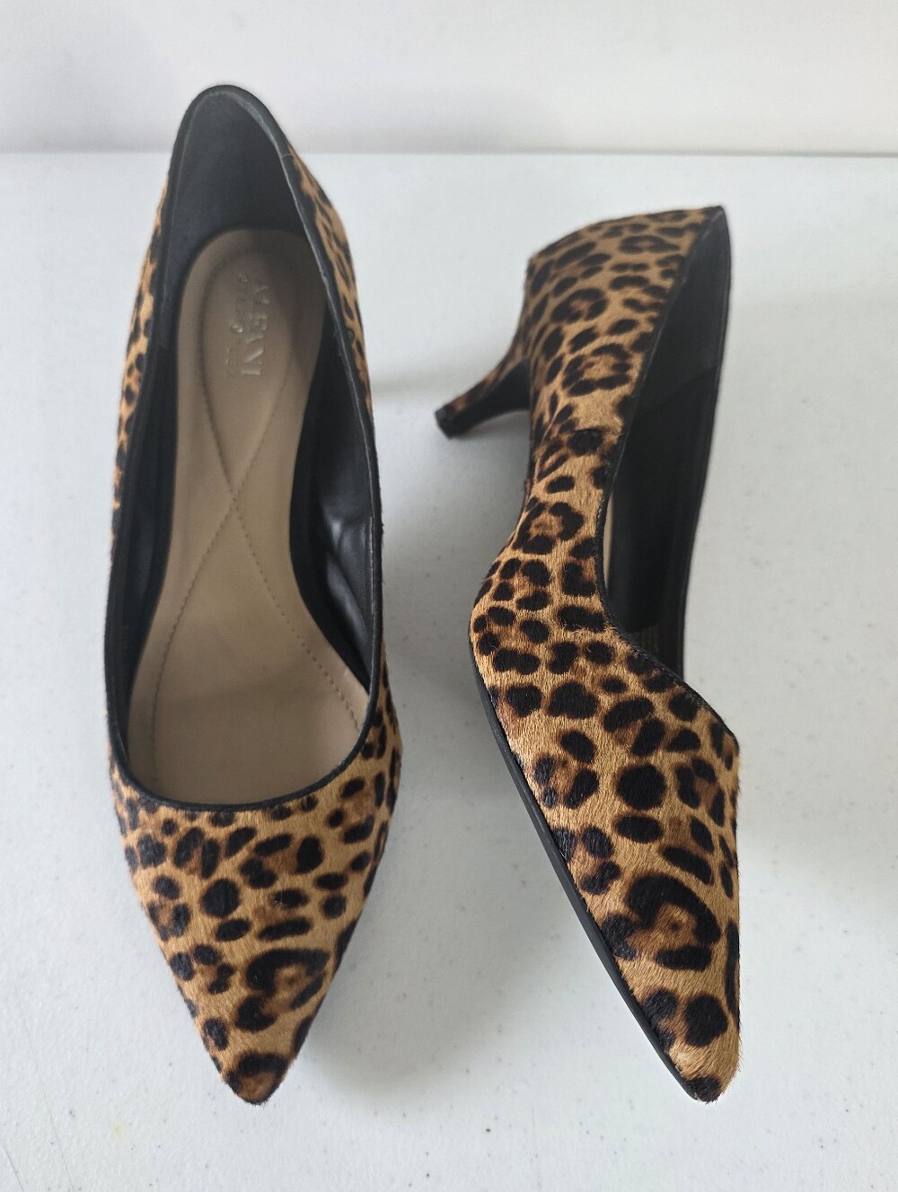 Alfani Calf Hair Pointy Toe Kitten Heels Size 10W Leopard Print "Marshaa" Pumps